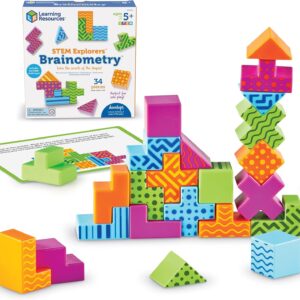 Learning Resources STEM Explorers Brainometry - 3d Puzzle, Brain Games, Brainteaser, Building Logic Toys, Gifts For Boys and Girls, Fine Motor Skills , Pattern Blocks, Math Manipulatives